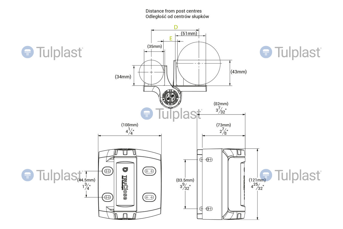 Self-closing hinges up to 70 kg weight or 1200 mm wide (for round prof -  Tulplast.pl